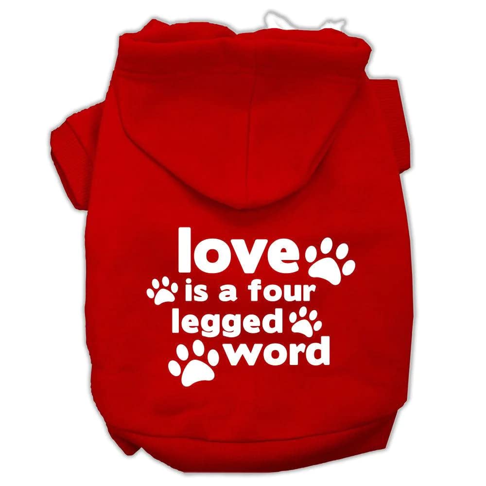 Pet Dog & Cat Hoodie Screen Printed, 'Love Is A Four Legged Word' Red Xl (14-20 Lbs.)