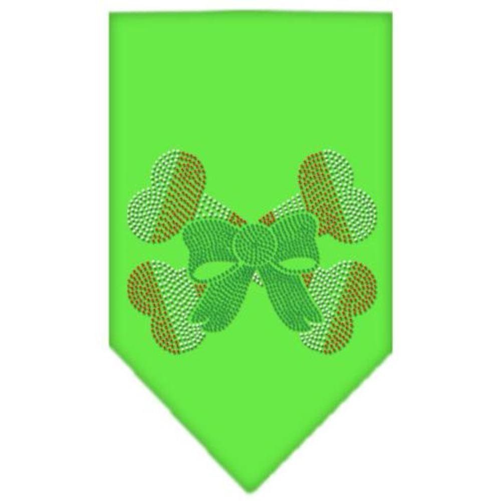 Christmas Pet and Dog Bandana Rhinestone, &quot;Candy Cane Crossbones&quot; Lime Green Large