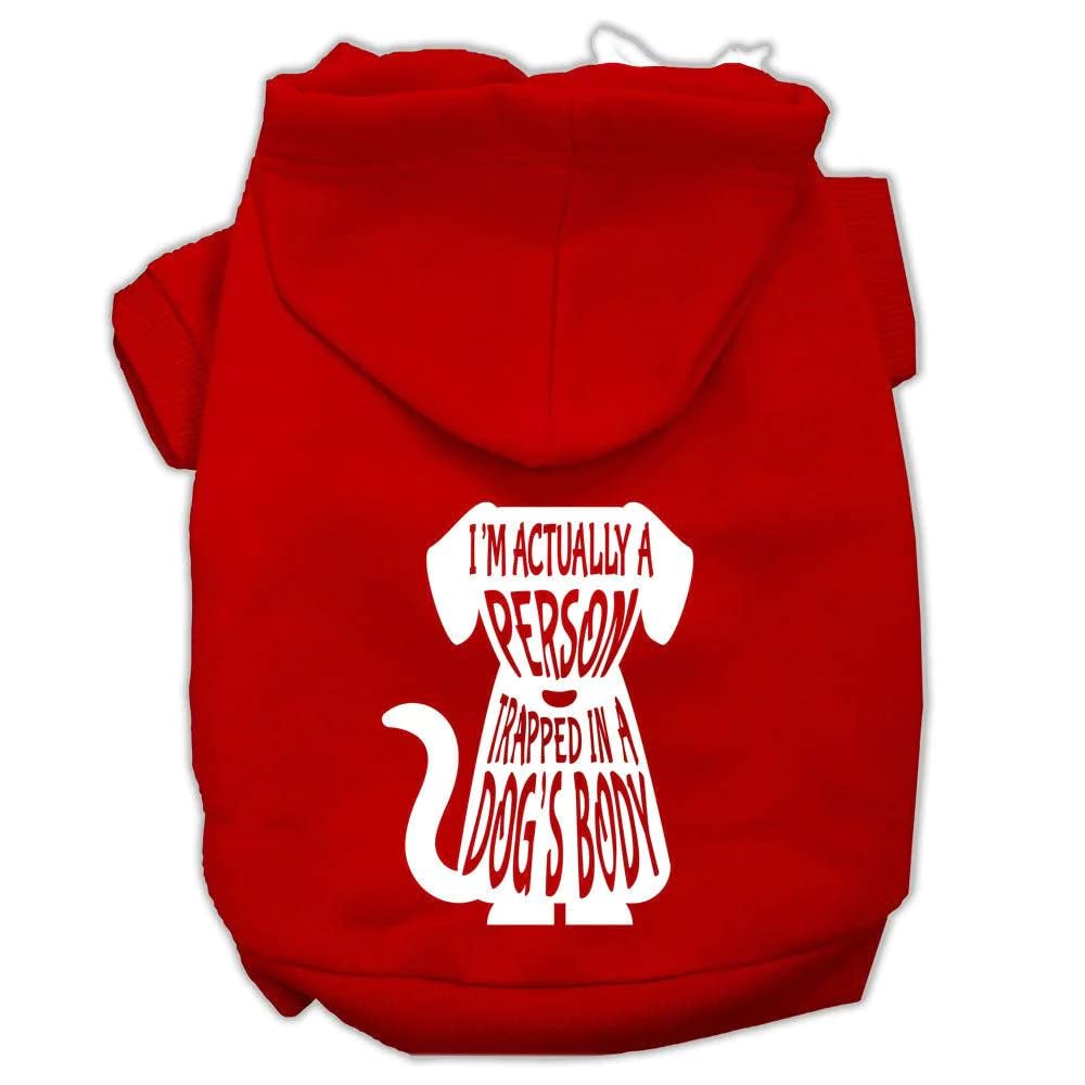 Pet Dog & Cat Hoodie Screen Printed, 'I'M Actually A Person Trapped In A Dog'S Body' Red Sm (3-6 Lbs.)