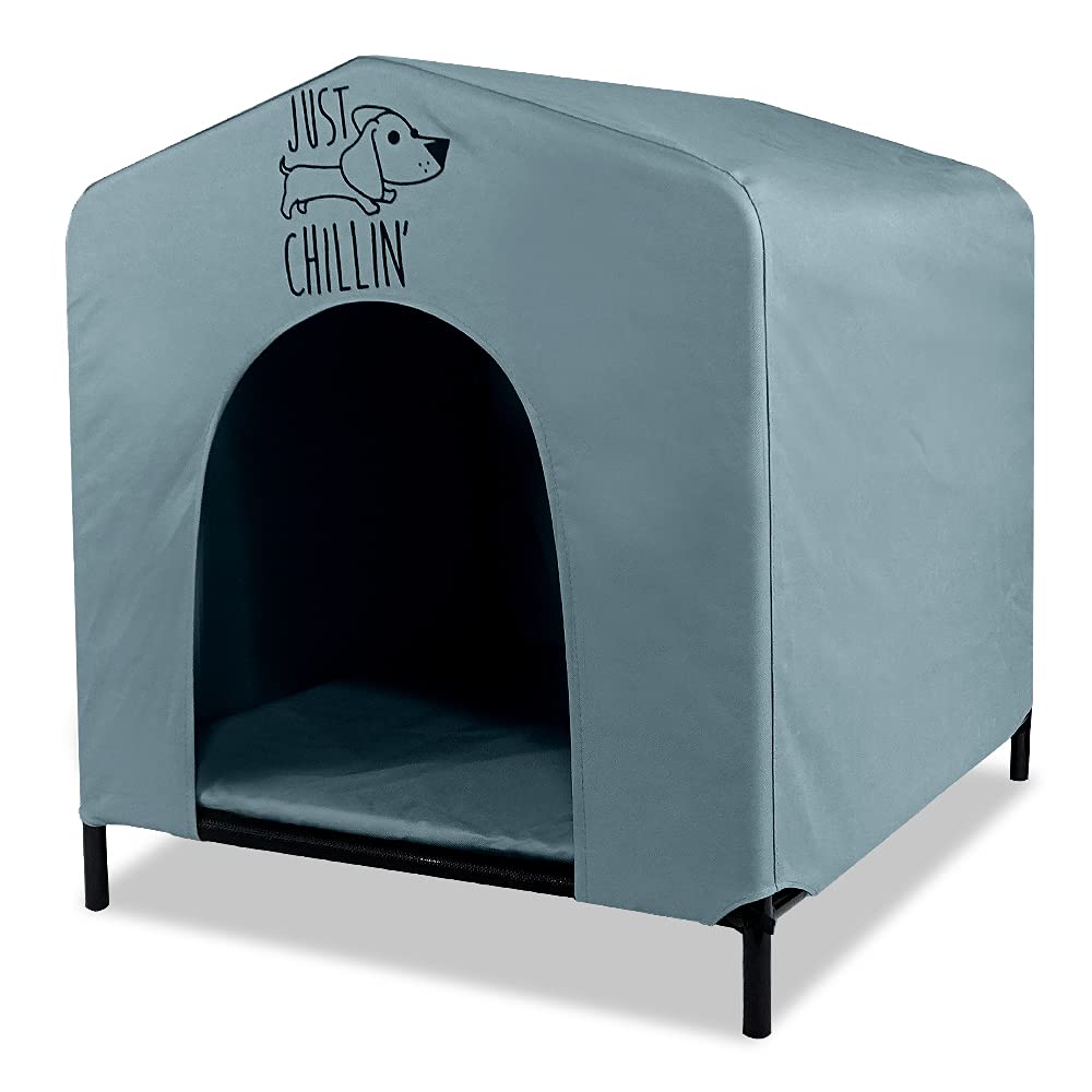 Floppy Dawg Just Chillin’ Portable Dog House. Elevated Pet Shelter For Indoor And Outdoor Use. Made Of Water Resistant Breathable Oxford Fabric. Easy To Assemble And Lightweight. 24'L X 23'W X 25'H