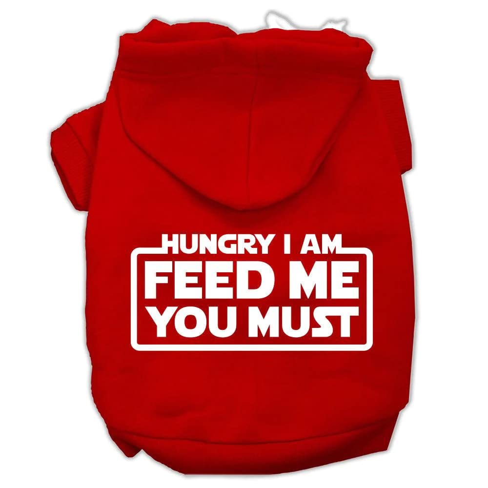 Pet, Dog & Cat Hoodie Screen Printed, Hungry I Am, Feed Me You Must Red LG (10-14 lbs.)