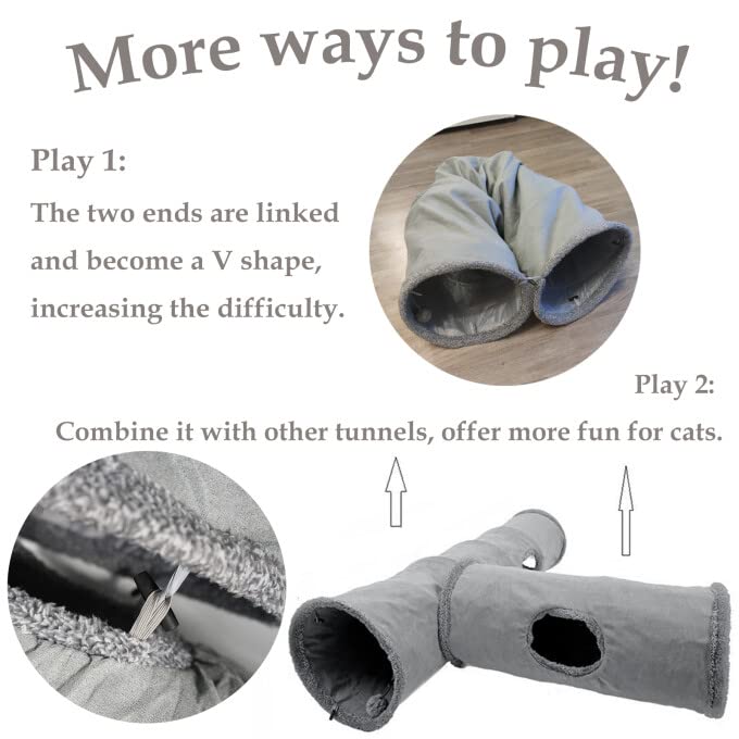 Leerking Extra Long Cat Tunnel 51'(L) Dia 12' For Large Fat Cat Crinkle Tube Connectable Indoor Outdoor Hideaway Toy For Rabbit Puppy, Grey