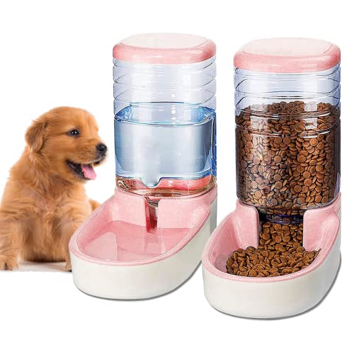 Edipets, Dispenser For Cats And Dogs, Food And Water, Pack Of 2, Automatic, 3.8 L W/U, Feeder, Feeder And Drinker For Pets (Pink)