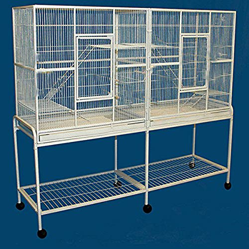 Double Extra Large 3-Tiers Small Animals Critters Wrought Iron Cage Tight 1/2-Inch Bar Spacing Center Divider Removable Rolling 
