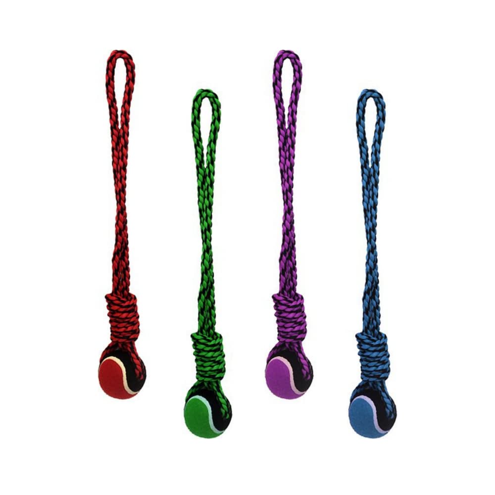 Multipet International 29523 20' Nuts For Knots Rope Tug With Tennis Ball Assorted Colors