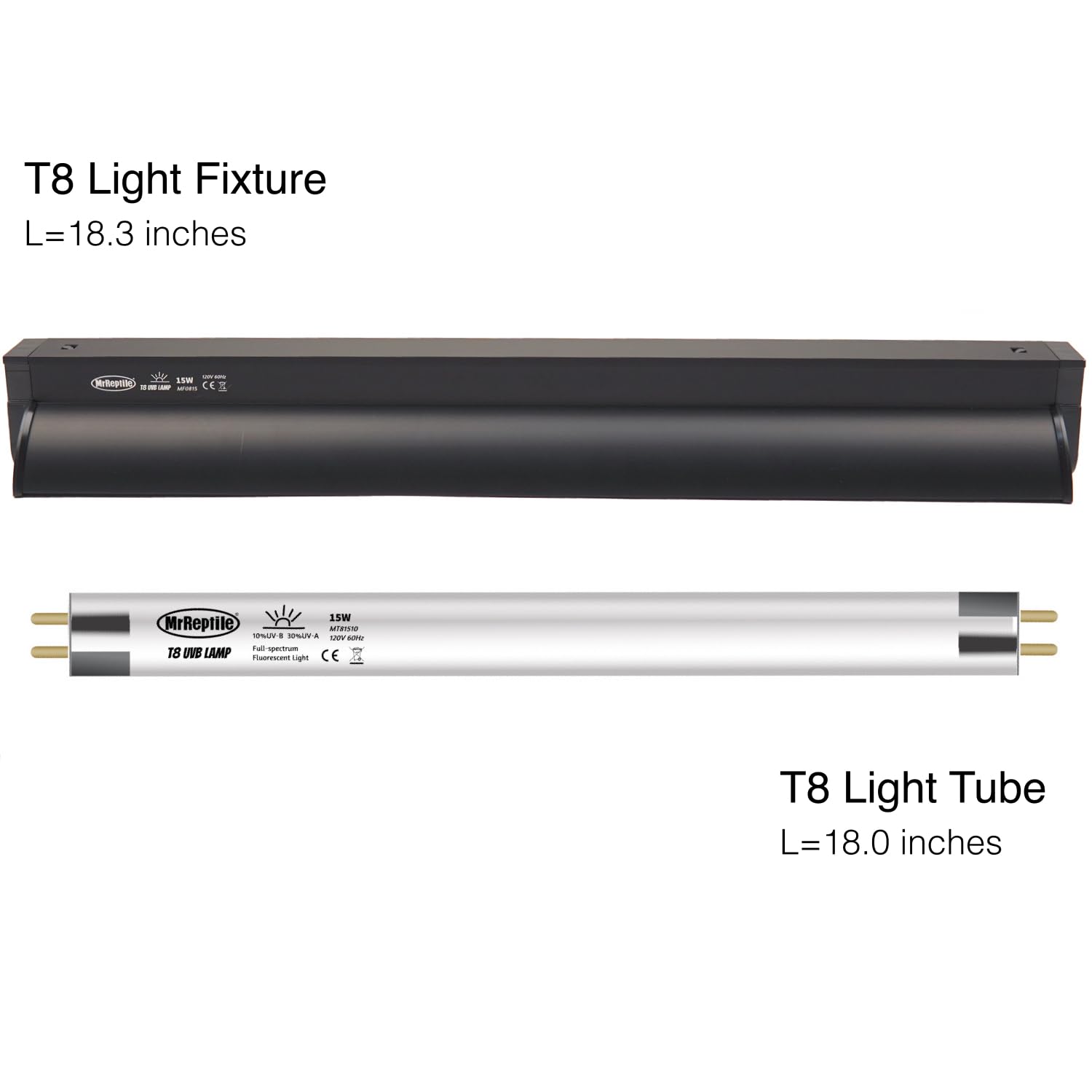 Mrreptile T8 Uvb Reptile Light, 15W 10.0 Uvb Lamp For Desert Reptiles, Bearded Dragon Uvb Light Bar, Uvb Reptile Liner Light Fix