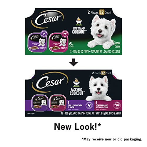 CESAR BACKYARD COOKOUT Adult Wet Dog Food Classic Loaf in Sauce Variety Pack, Grilled Chicken and Porterhouse Steak Flavors, (12
