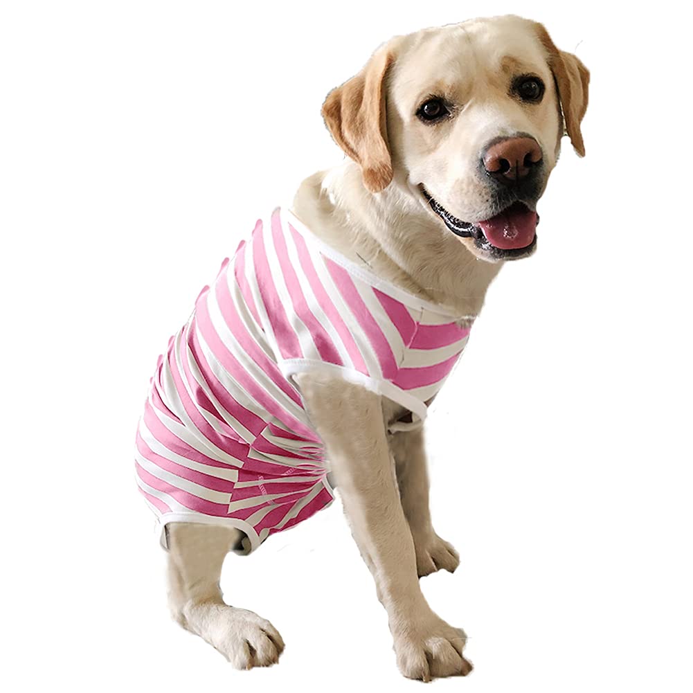 Dogs Recovery Suit Post Surgery Shirt For Female Male Dog, E-Collar Alternative Wound Protective Clothes (Pink White Stripe-5Xl)