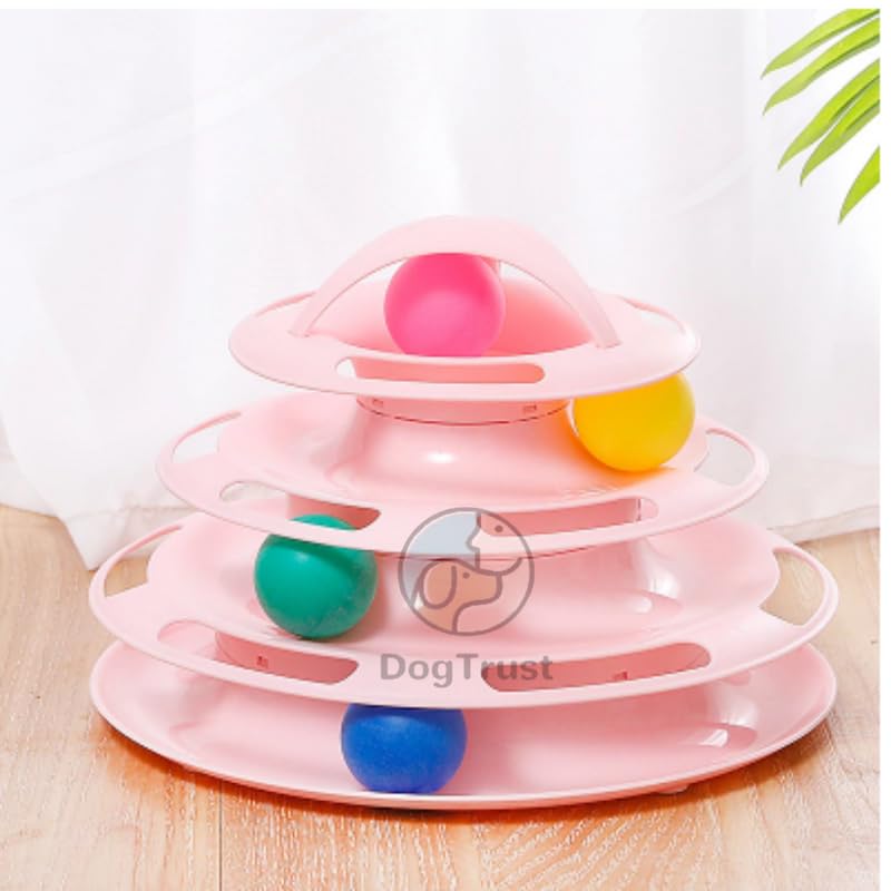 Dog Trust 4 Layers Cat Tower Roller Toys, Interactive Cat Toys With Rotating Ball For Cats Indoor Play, Pink