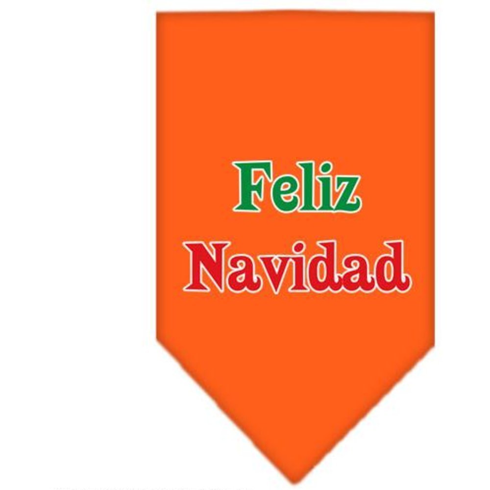 Christmas Pet and Dog Bandana Screen Printed, &quot;Feliz Navidad&quot; Orange Large