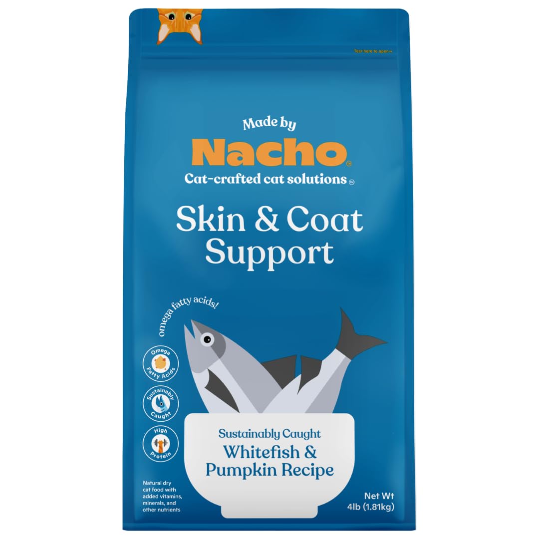 Made By Nacho Bone Broth Infused Dry Cat Kibble - Skin And Coat Support, Sustainably Caught Whitefish And Pumpkin - Premium Grain-Friendly Cat Food 4Lb Bag, Limited Ingredients