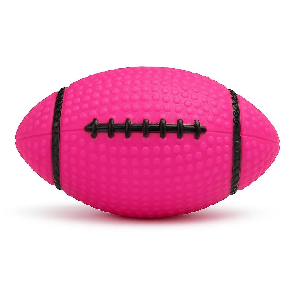 WAGGYTAILS Durable Squeaky Dog Toy  Pink Rugby Shape | BiteResistant, PetSafe Rubber | Fun Indoor & Outdoor Play for Puppies,
