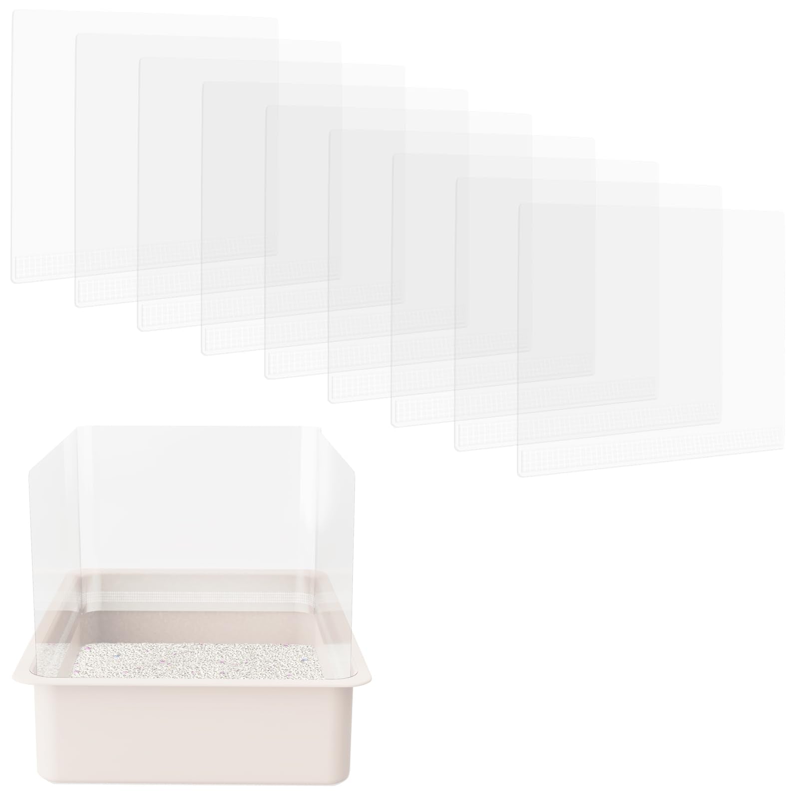 Qnbcaa 9Pcs Cat Litter Box Pee Shields - Open Top Litter Box Splash Guard Privacy Screen Transparent Easy Clean 14.5 * 11.5In