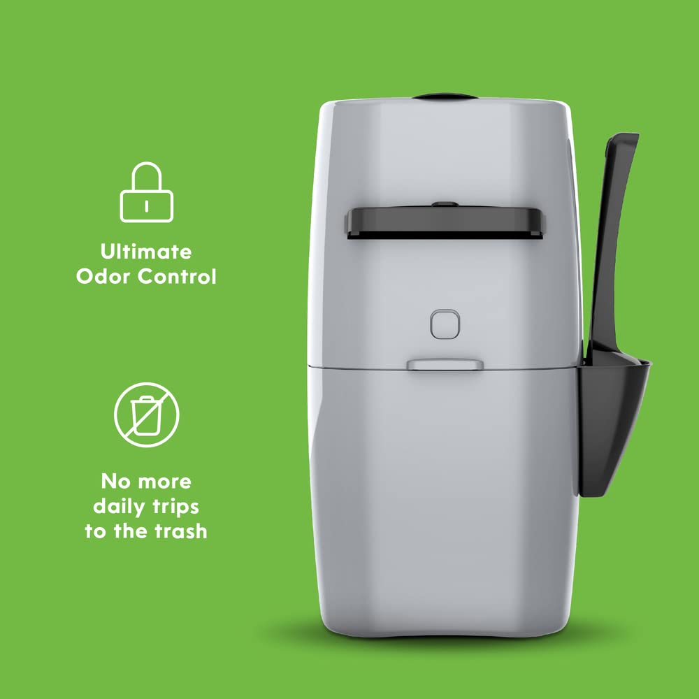 Litter Genie Standard Pail (Silver) | Cat Litter Box Waste Disposal System For Odor Control | Includes 1 Square Refill Bag