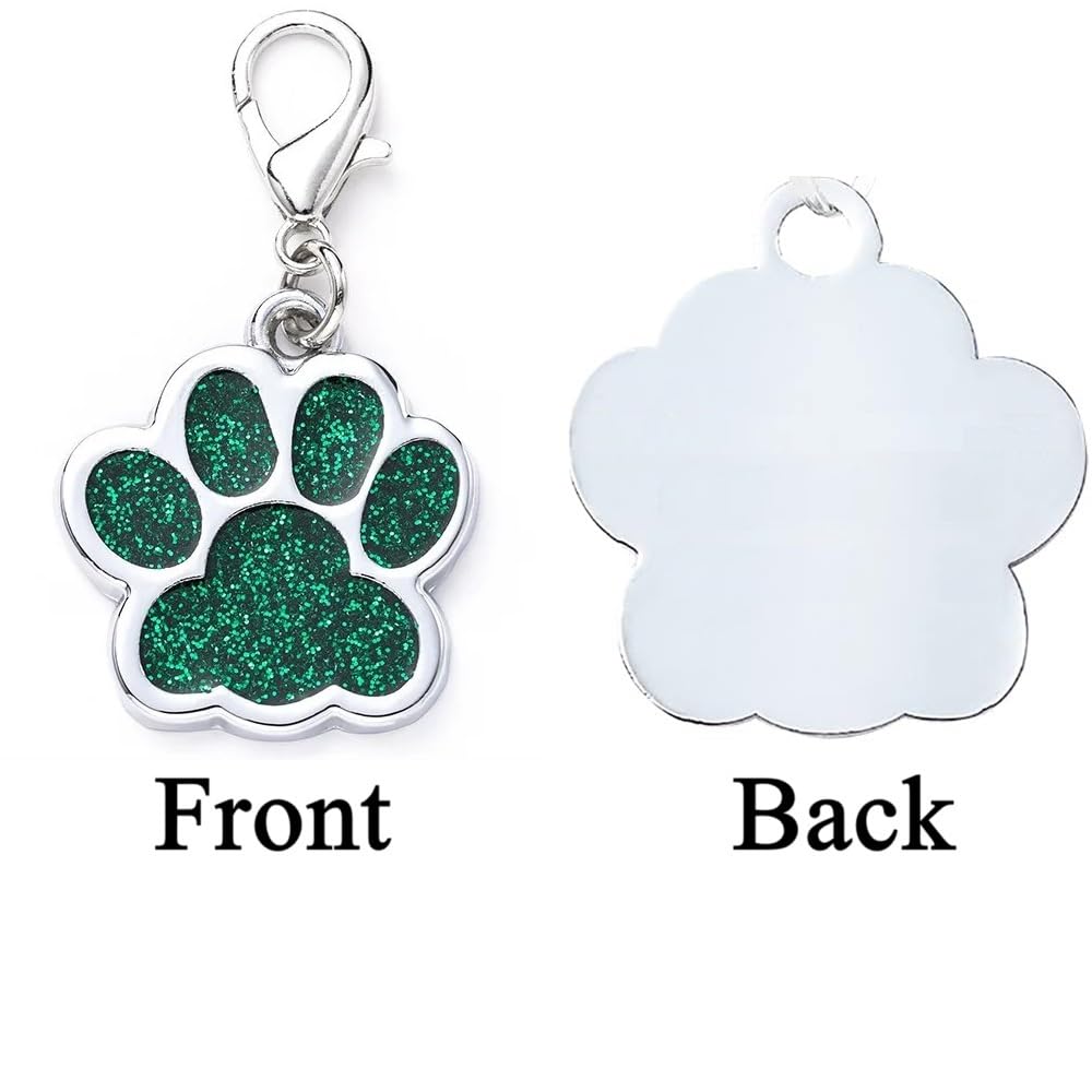 Coolliant Cute Personalized Pet Name Tags - Glitter Custom Pet Id, Dog Id Tags Engraved, Paw-Shaped Small: Green
