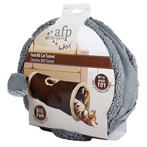 All For Paws Cat Toys Cat Tunnel And Cat Cube Collapsible Kitten Indoor Toys Crinkle Cat Tunnel Cat Toys (Lambswool),You Will Receive Either A Brown Or Gray Or Tan Toy