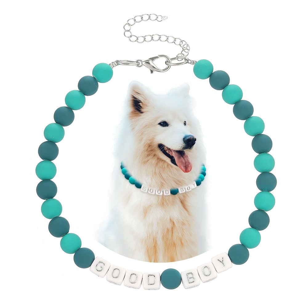 Madison Tyler Dog Beaded Necklace | Adjustable Beaded Durable Dog Necklace | Cute Fashion Pet Collar | Good Boy Jewelry Green Be