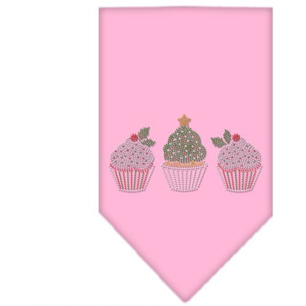 Christmas Pet and Dog Bandana Rhinestone, Christmas Cupcakes Light Pink Small