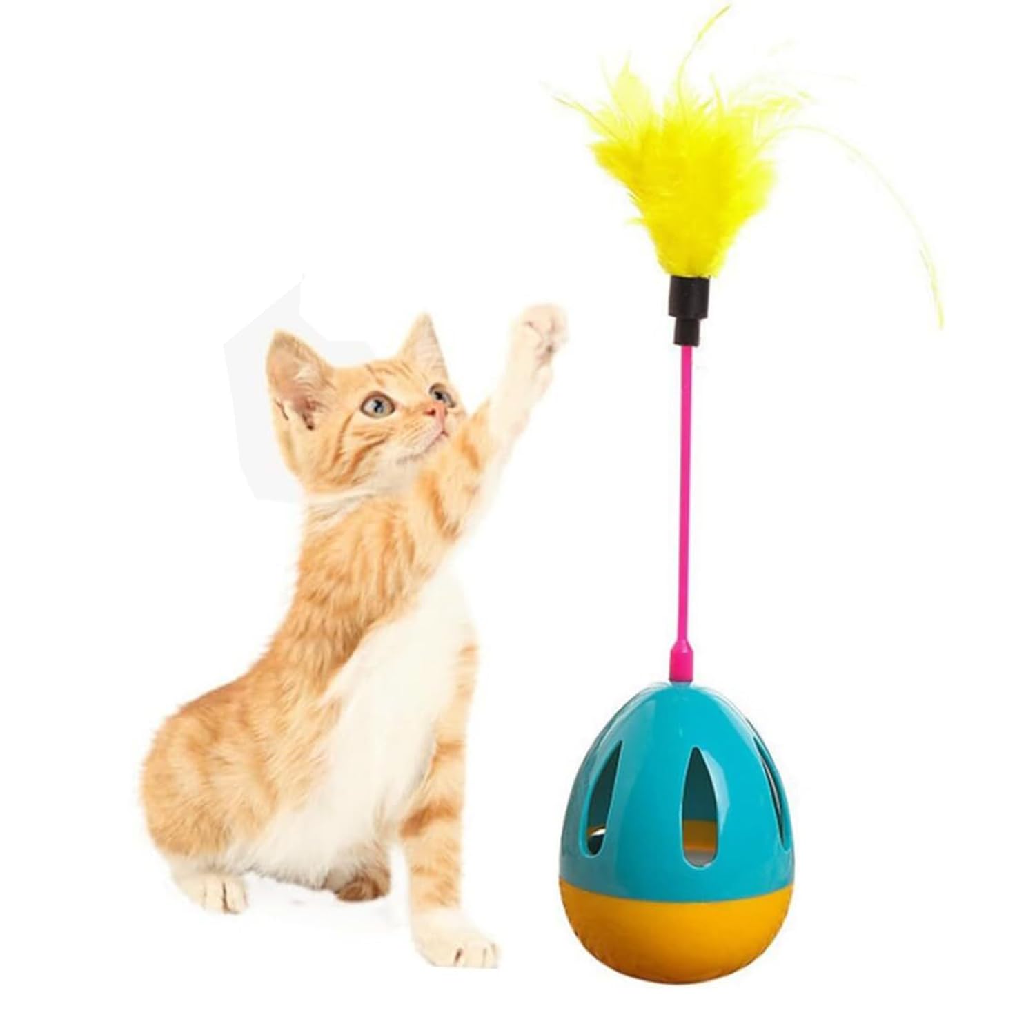Pet Fun Cat Tumbler Toy With Feather Teaser & Treat Dispenser | Interactive Rolling Toy For Kittens & Cats | Fun Training & Ment