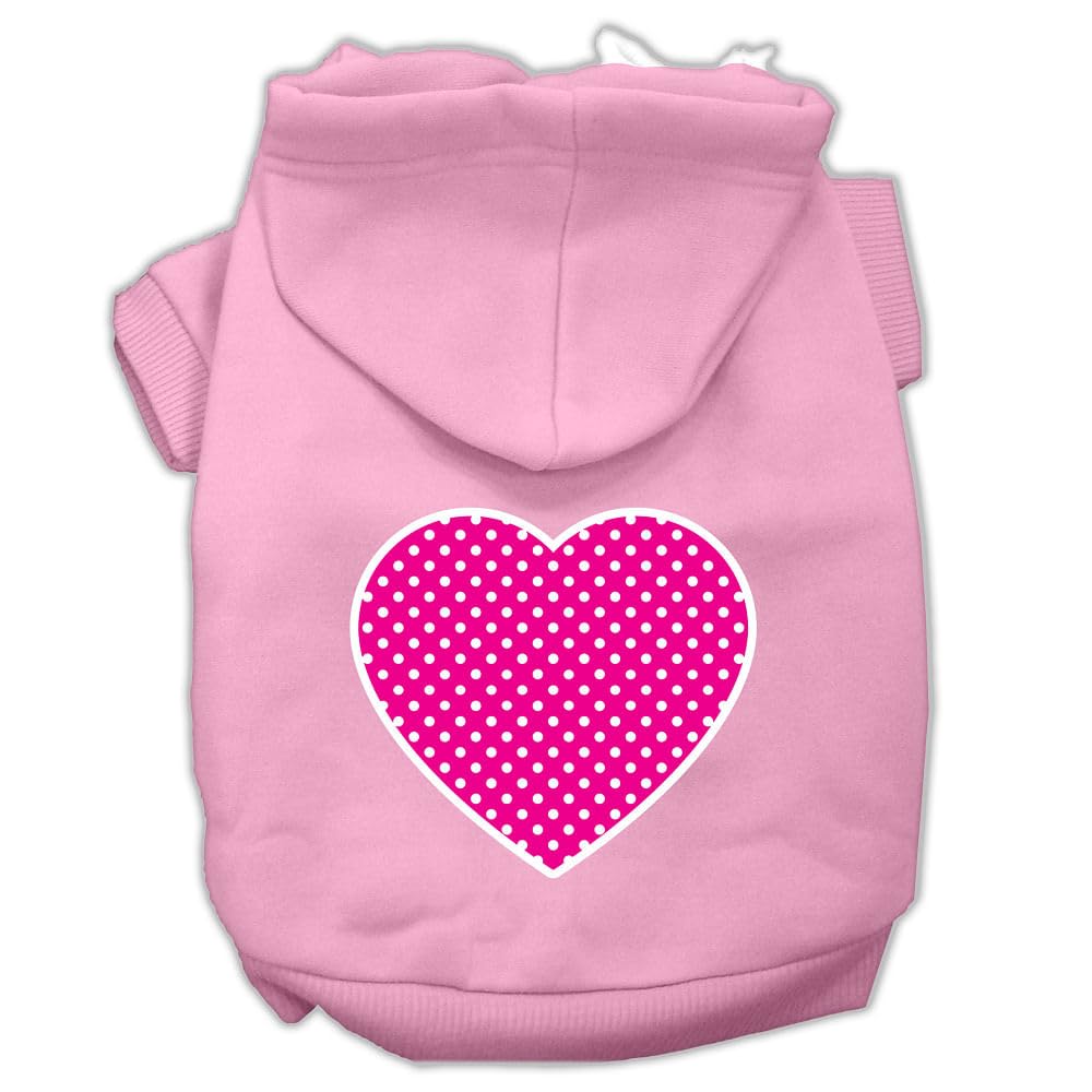 Pet Dog & Cat Hoodie Screen Printed, 'Pink Swiss Dots Heart' Light Pink Sm (3-6 Lbs.)