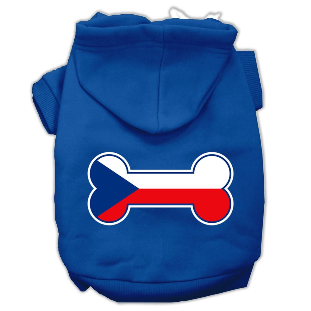 Pet, Dog & Cat Hoodie Screen Printed, 'Bone Shaped Czech Republic Flag' Blue 2Xl (20-25 Lbs.)