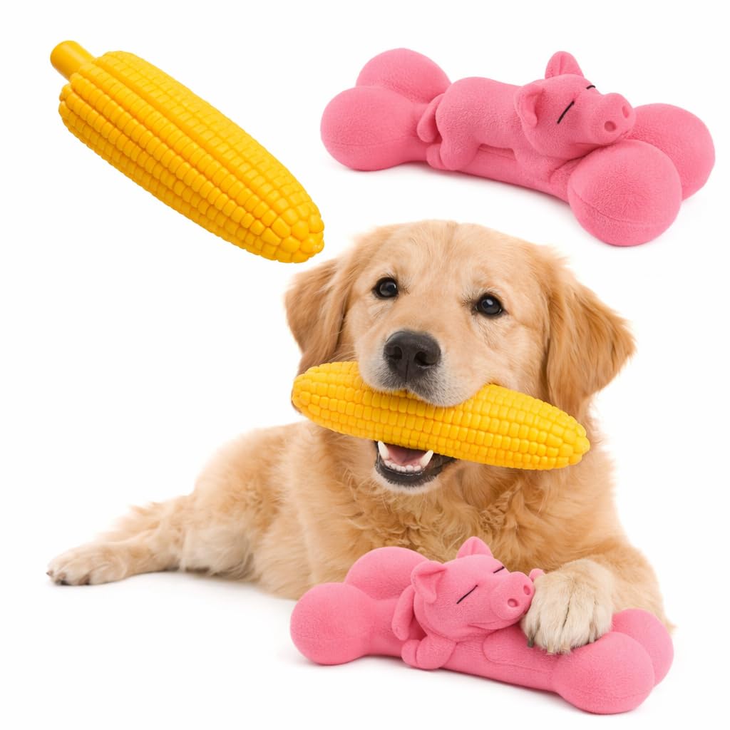 PetKartel Dog Squeaky Toy Combo Corn & Duck Shape Chew Toys for Dog & Cat | Interactive Sound Toys for Puppy Play Fetch Training