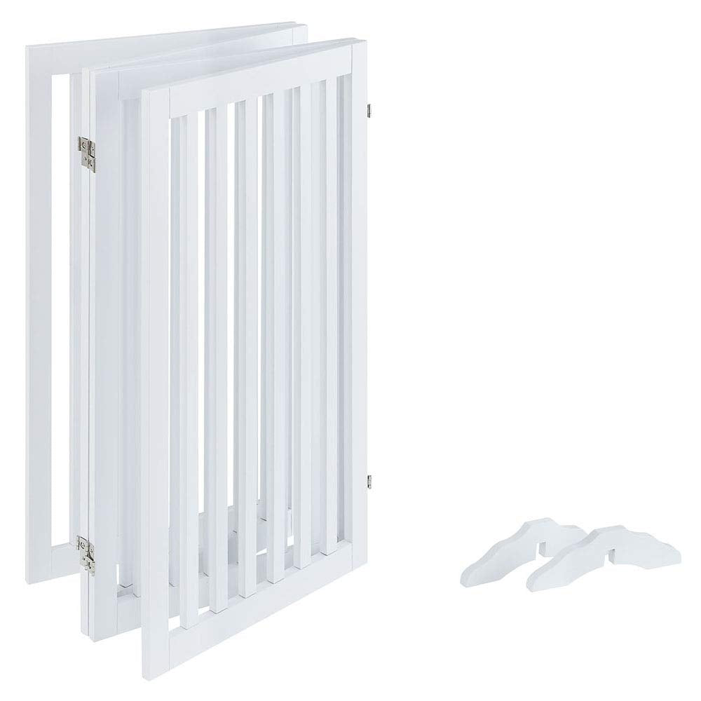 Unipaws 36”H Free Standing Pet Gate For Dog Cat Baby, Tall Wooden Dog Gates For Doorway, Stairs, Foldable Pet Fence For The House, Expandable Dog Barrier, Indoor Use, White