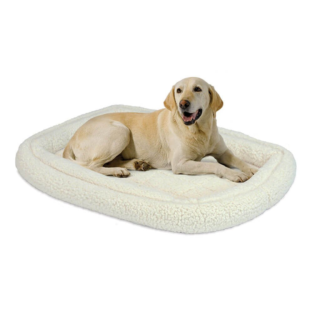Midwest Homes For Pets Double Bolster Pet Bed | 36-Inch Dog Bed Ideal For Medium / Large Dog Breeds & Fits 36-Inch Long Dog Crates White Fleece