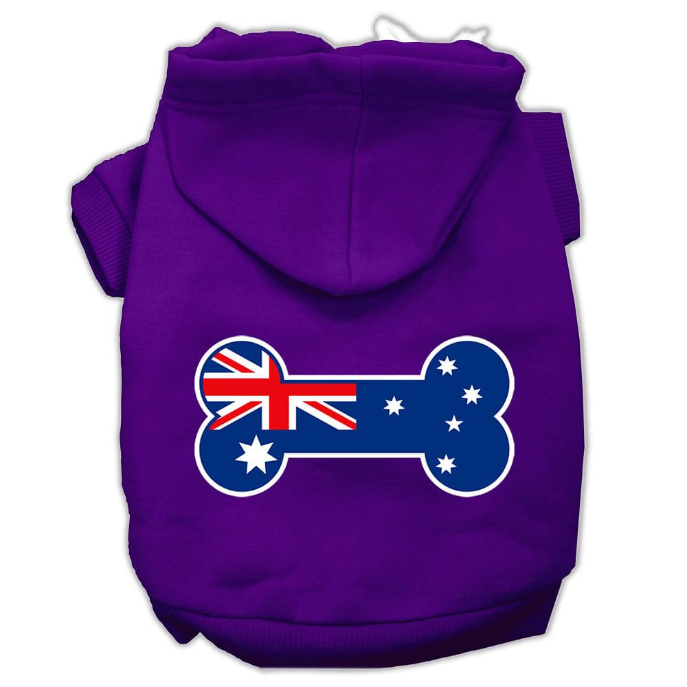 Pet Dog & Cat Hoodie Screen Printed, 'Bone Shaped Australian Flag' Purple Xs (0-3 Lbs.)