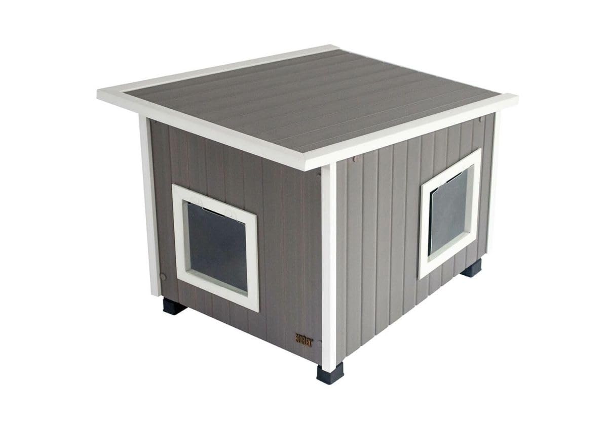 New Age Pet Ecoflex Xl Outdoor Cat House - Durable, Moisture-Resistant Wood Plastic Composite, Dual Entry, Easy Assembly, Elevat
