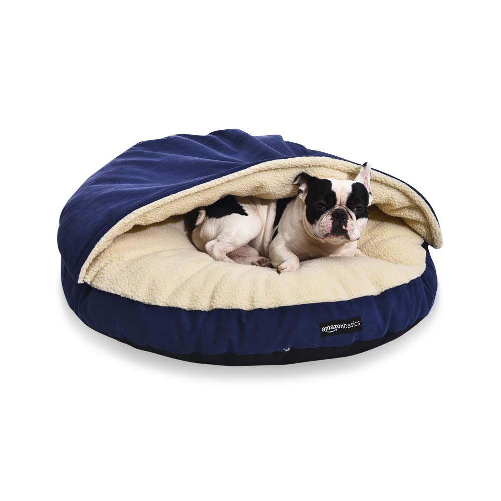 Amazon Basics Pet Cave Bed For Dog, With Removal Nesting Cave Cover, Fits Up To 30Lbs Pets, 35 X 35 X 13 Inches, Blue