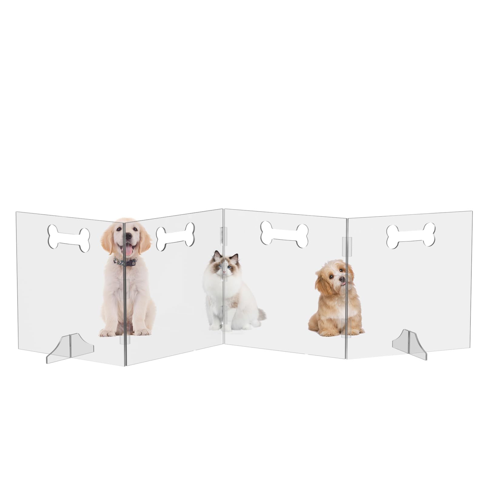 Clear Acrylic Dog Gate, 4 Panel 80'' W X 24'' H, Transparent Freestanding Pet Playpen Indoor, Foldable Pet Fence Barrier For Doo