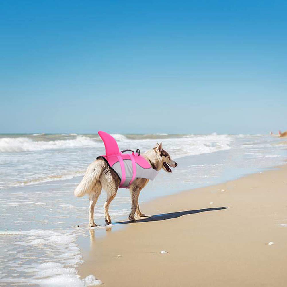 Queenmore Dog Life Jacket Ripstop Shark Dog Safety Vest Adjustable Preserver With High Buoyancy And Durable Rescue Handle For Small,Medium,Large Dogs, Pink Shark Small