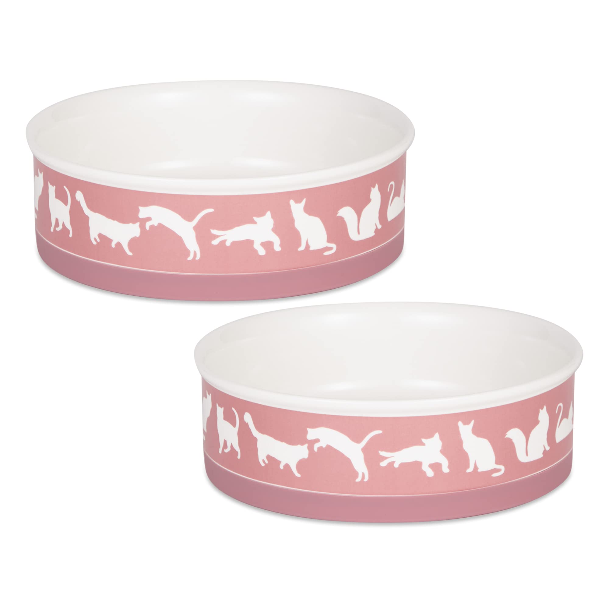 Bone Dry Ceramic Cat Bowls, Microwave & Dishwasher Safe, Large Set, 7.5x2.4, Rose, 2 Count