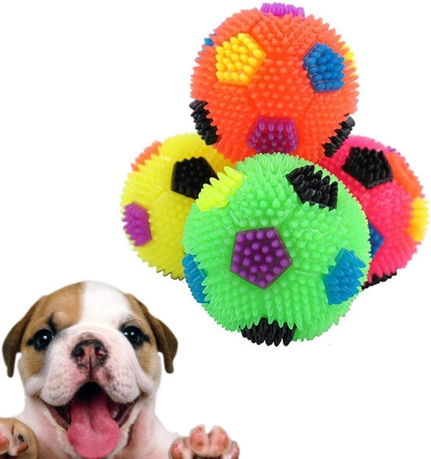 Pups&Pets Light Up Dog Balls, Football Shape Natural Rubber Puppy Chew Squeaky Sound Flashing Design Toys For Dogs (Pack Of 1)