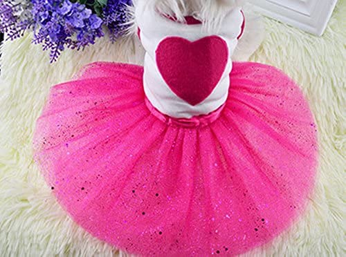 Idepet Spring Summer Pet Dog Cat Puppy Tutu Princess Dress Heart Printed Lace Skirt Clothes Pet Apparel (Xs)