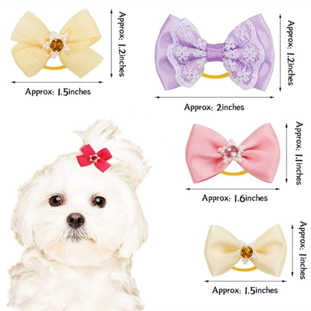 Yxiang 60Pcs Small Dog Bows, Cute Mixed Styles Rhinestone Pearls Handmade Bows For Small Size Dog Girl, Yorkie Puppy Pet Groomin