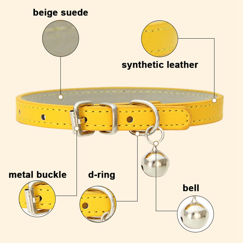 Red Dog Collar Bells for Small Dogs, Faux Leather Puppy Collar with Bells Pu Basic Boy Dog Collars for XXS XSmall Small Medium P