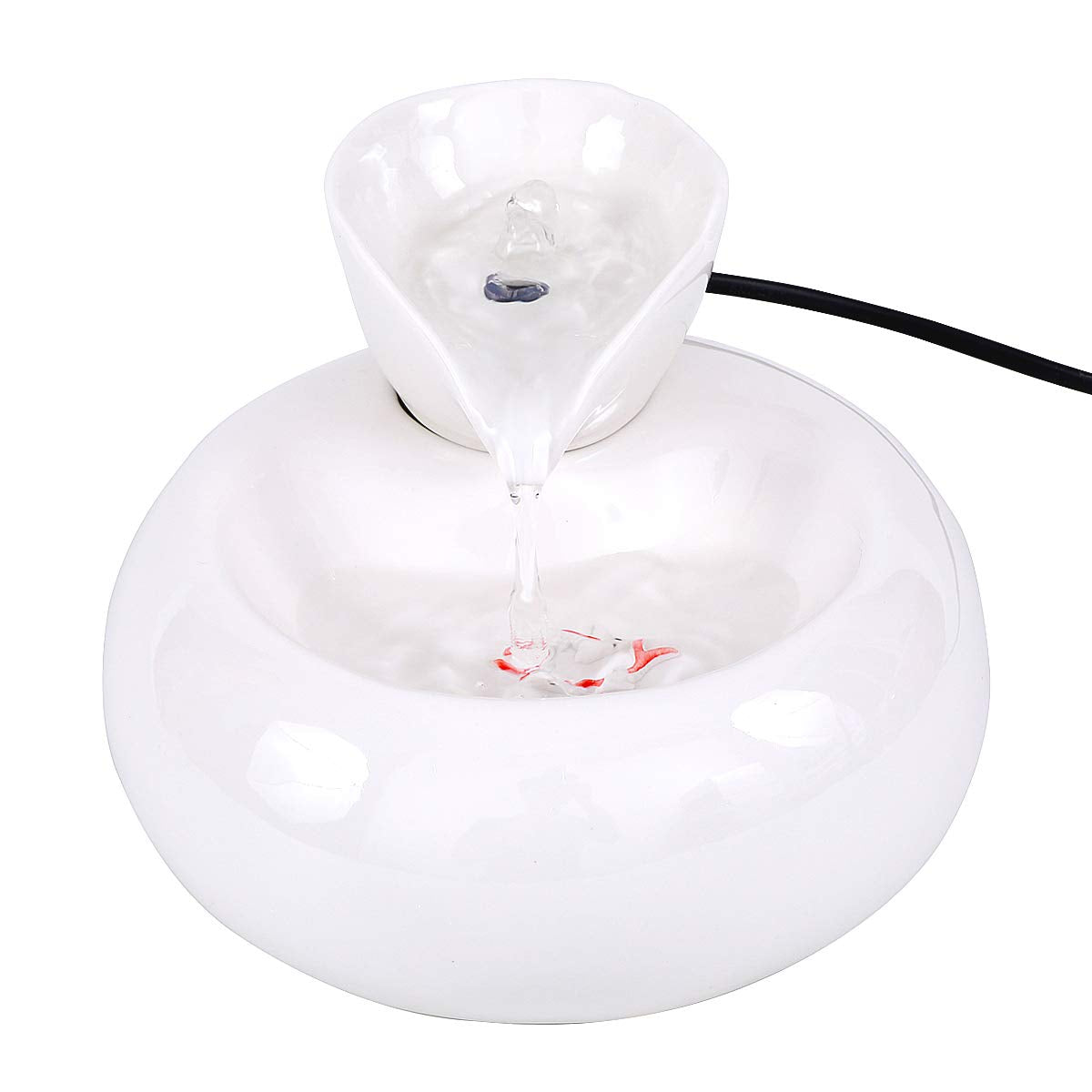 Rose Create Ceramic Cat Drinking Water Fountain, 1.3 Liters Pet Water Fountains For Cats And Dogs, Electric Pet Water Dispenser With Quiet Pump And 5 Replacement Filters - White Leaf Style