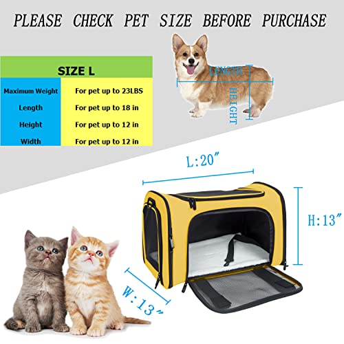 Nextfri Soft Sided Carrier For Small Medium Cats Dogs,Removable Pad Collapsible Travel Pet Carrier Large Yellow