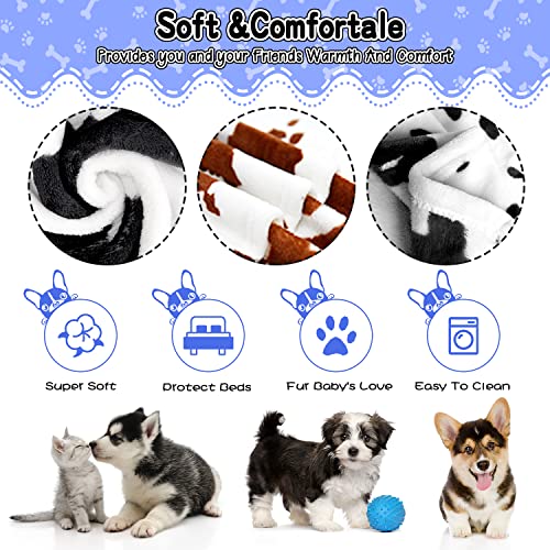 Rezutan Dog Blankets For Largel Dogs,3 Pack Dog Cat Soft Fuzzy Blankets Washable,Comfort Flannel Cow Print,Fuzzy Soft Pet Mat Blankets,Pet Blanket,Reversible Print,42X32 Inch Brown White Cow Print.