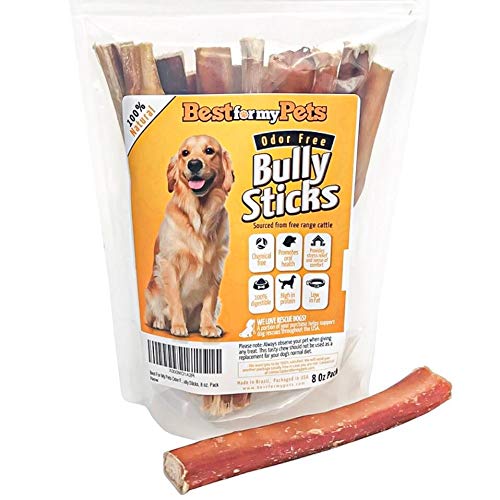 Best For My Pets 6-Inch Odor-Free Beef Bully Sticks, 8 oz Bag - Single-Ingredient, Long-Lasting Natural Dental Dog Chews, USA-In