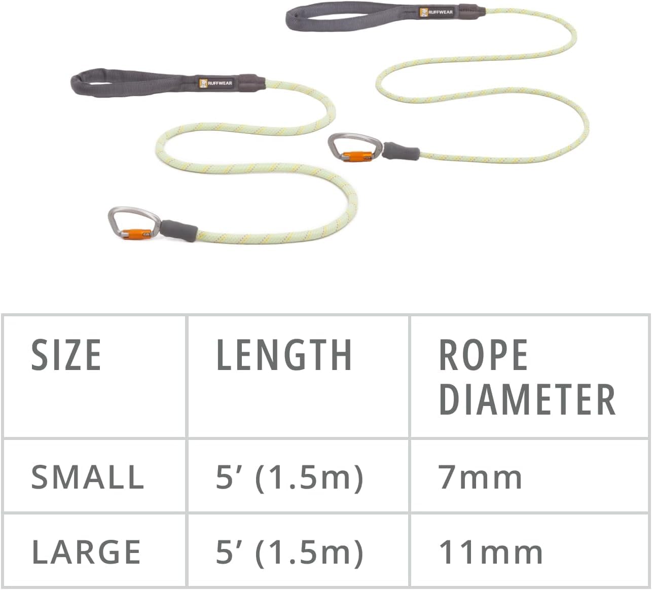 Ruffwear, Knot-a-Leash Dog Leash, Reflective Rope Lead with Carabiner, Moss Green, Large