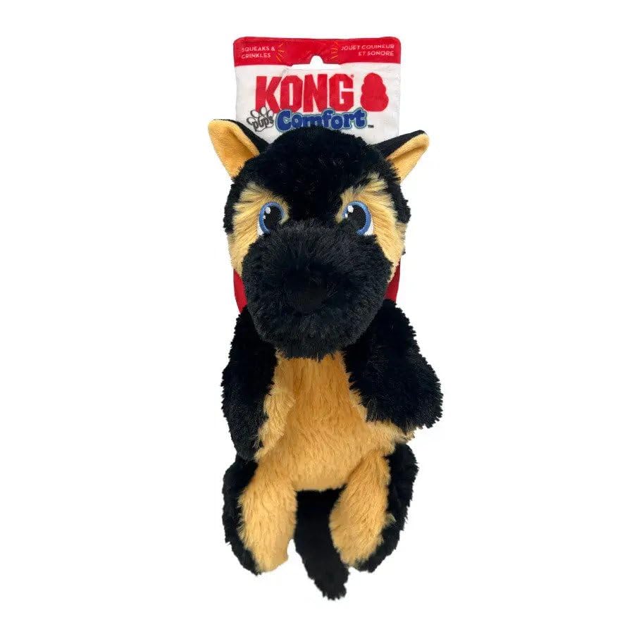 Kong Comfort Pups Low Stuffing Plush Fur And Crinkly Noise With Squeaker (Medium, Fritz)