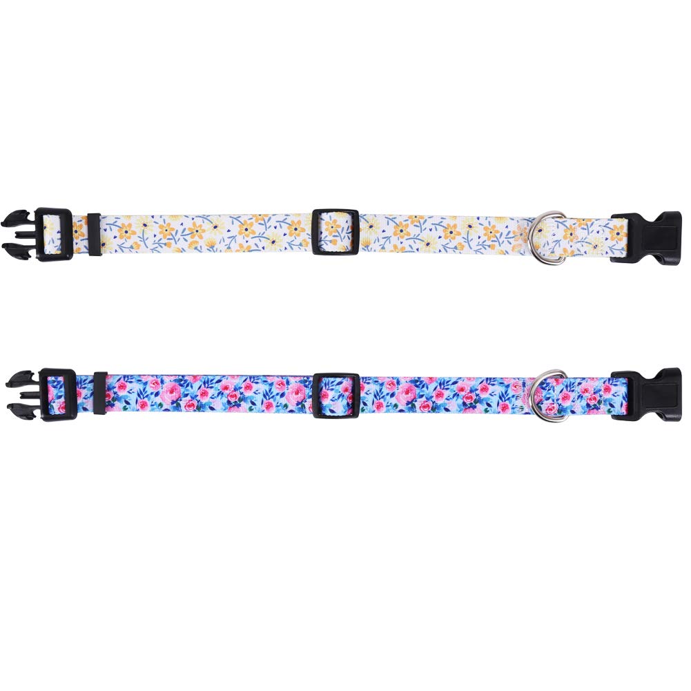 2 Pack Dog Collar Floral Adjustable Nylon Pet Collars For Small Medium Large Dogs Puppy