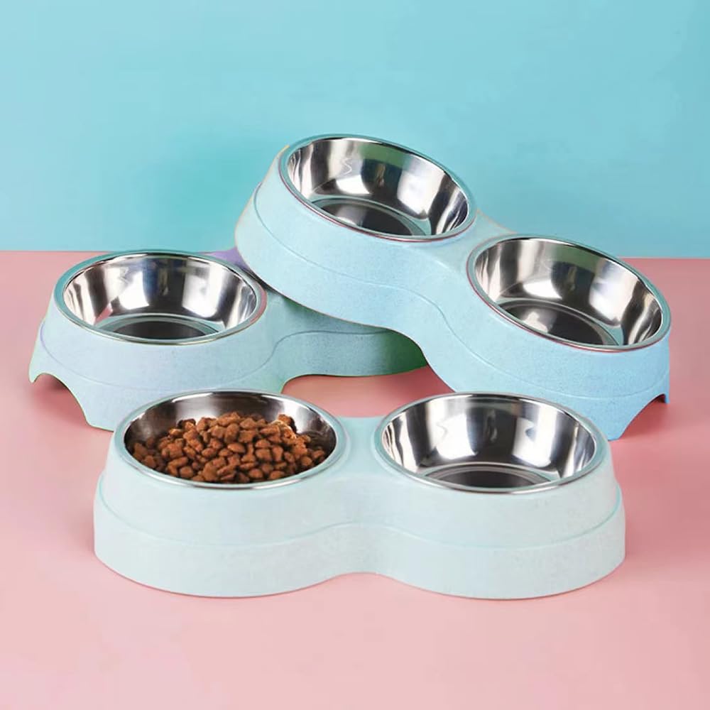AKEISHE Double Cat Food Bowl -Stainless Steel Bowls with Easy-to-Clean Detachable Design, Non-Slip Base, Pet Feeder for Kittens