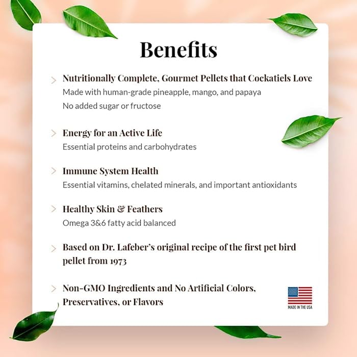 LAFEBERS Tropical Fruit Gourmet Pellets Pet Bird Food, No Added Sugar, Made with Non-GMO and Human-Grade Ingredients, for Cocka