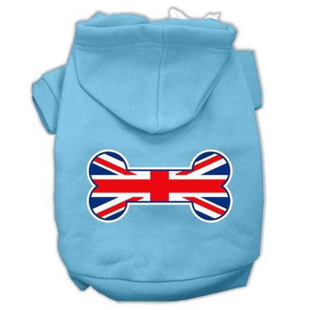 Pet, Dog & Cat Hoodie Screen Printed, Bone Shaped Flag United Kingdom (Union Jack) Flag Blue XL (14-20 lbs.)