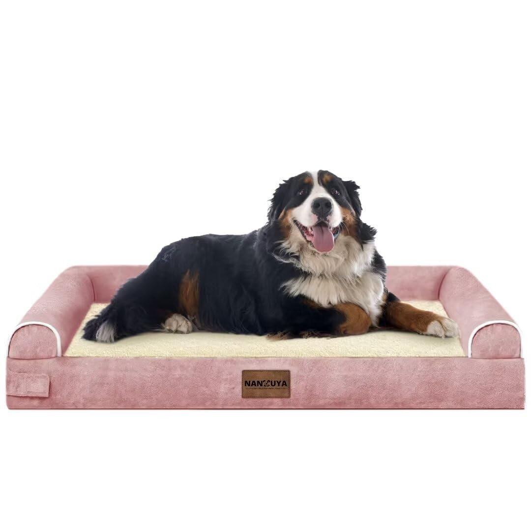 Large Dog Bed Orthopedic Washable: Jumbo Dog Bed Bolster Extra Large Dogs Egg Crate Foam Sofa Couch Waterproof Removable Cover - Pink