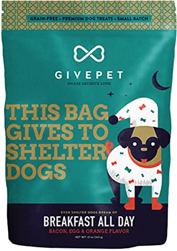 GivePet Breakfast All Day Dog Treats, 11 Oz Premium Dog Training Treats, Grain-Free with No Artificial Flavors - Bacon, Egg & Or